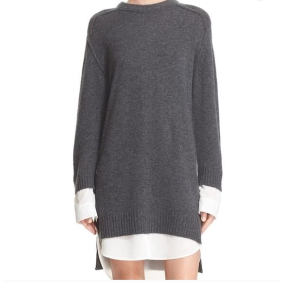 Brochu Walker Layered Mini Sweater Dress Gray Wool Cashmere Crew Neck Sz XS - Picture 2 of 11